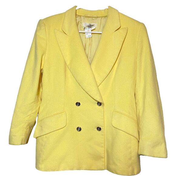 VTG Escada Blazer Coat Rabbit Fur Angora Collared Double Breasted Yellow 40 M - Picture 2 of 5
